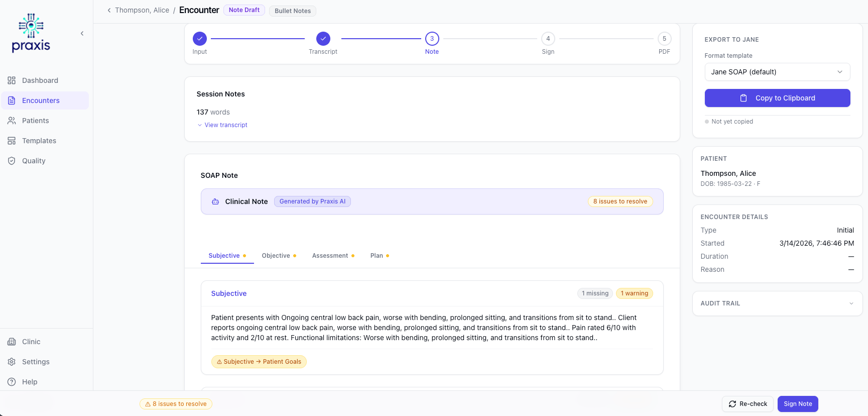 Praxis SOAP note draft