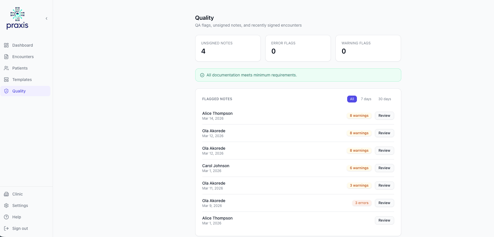 Praxis app — SOAP note editor